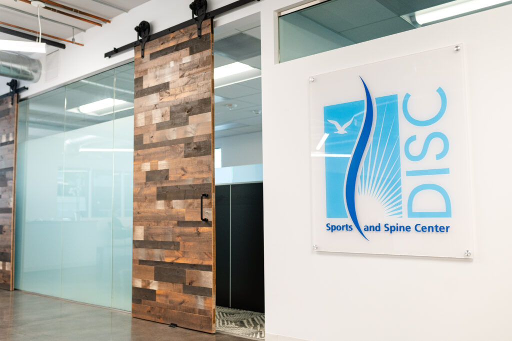 OC Disc Sports and Spine Center interior entrance with modern design at Dr. Rojeh Melikian's Marina Del Rey office